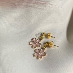 Handmade Pink Flower Earrings